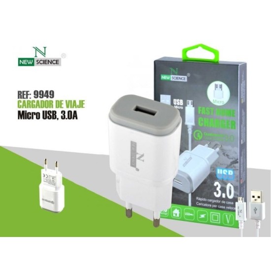 CARREDADOR NEW SCIENCE MICRO USB 8600 V8 3.0A REF: 9949 BRANCO CARREDADOR NEW SCIENCE MICRO USB 8600 V8 3.0A REF: 9949 BRANCO